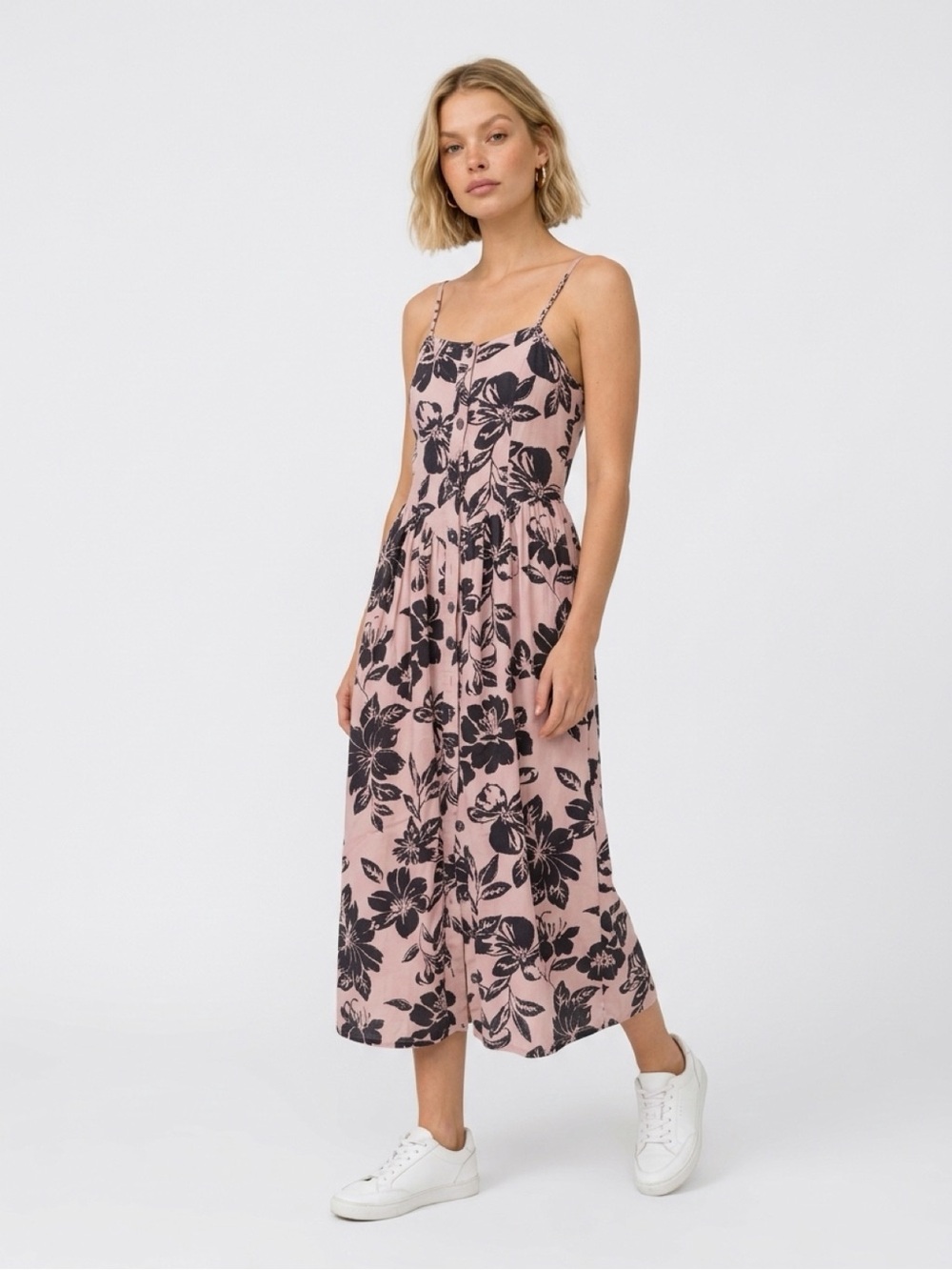 Pink Floral Spaghetti-Strap Maxi Dress